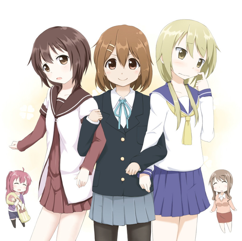 hirasawa yui, akaza akari, funami yui, ichii yui, akaza akane, and 3 more (k-on! and 2 more) drawn by hidarikata