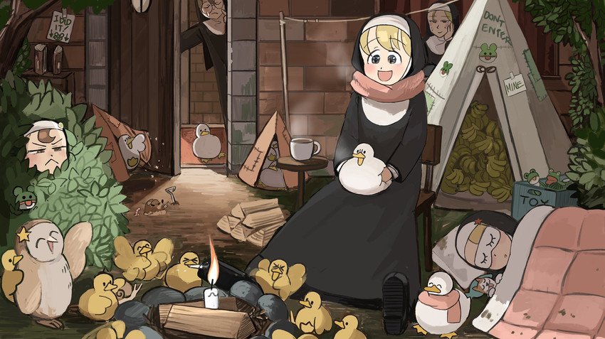 clumsy nun, froggy nun, spicy nun, strict nun, and glasses nun (little nuns) drawn by diva_(hyxpk)