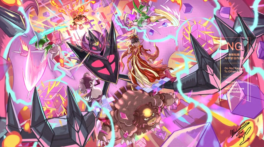 gallade, torkoal, indeedee, necrozma, hisuian lilligant, and 1 more (original and 1 more) drawn by mochachiiino