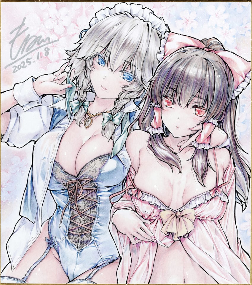 hakurei reimu and izayoi sakuya (touhou) drawn by monety