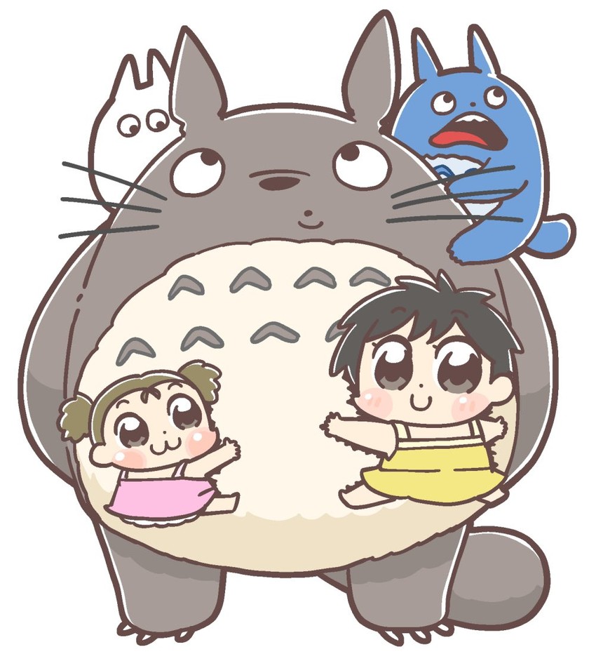 totoro, kusakabe satsuki, kusakabe mei, chibi totoro, and chuu totoro (tonari no totoro) drawn by bkub