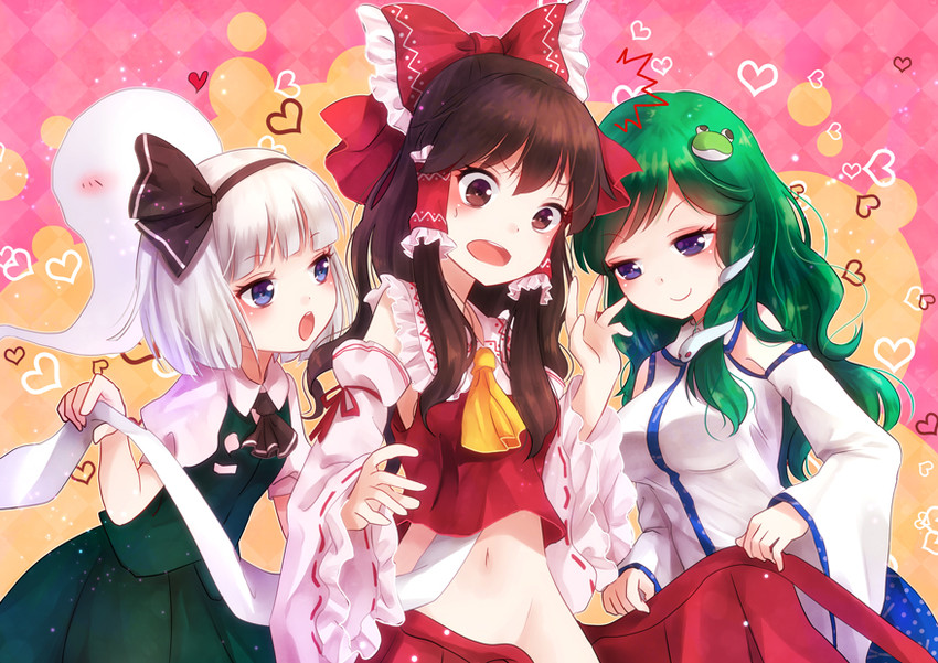hakurei reimu, kochiya sanae, and konpaku youmu (touhou) drawn by nunucco