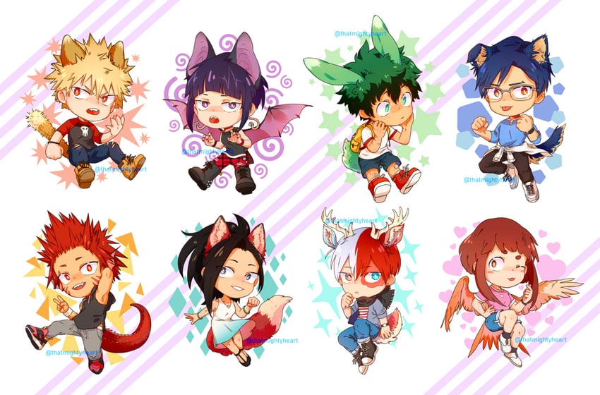 midoriya izuku, bakugou katsuki, uraraka ochaco, todoroki shoto, yaoyorozu momo, and 3 more (boku no hero academia) drawn by thatmightyheart
