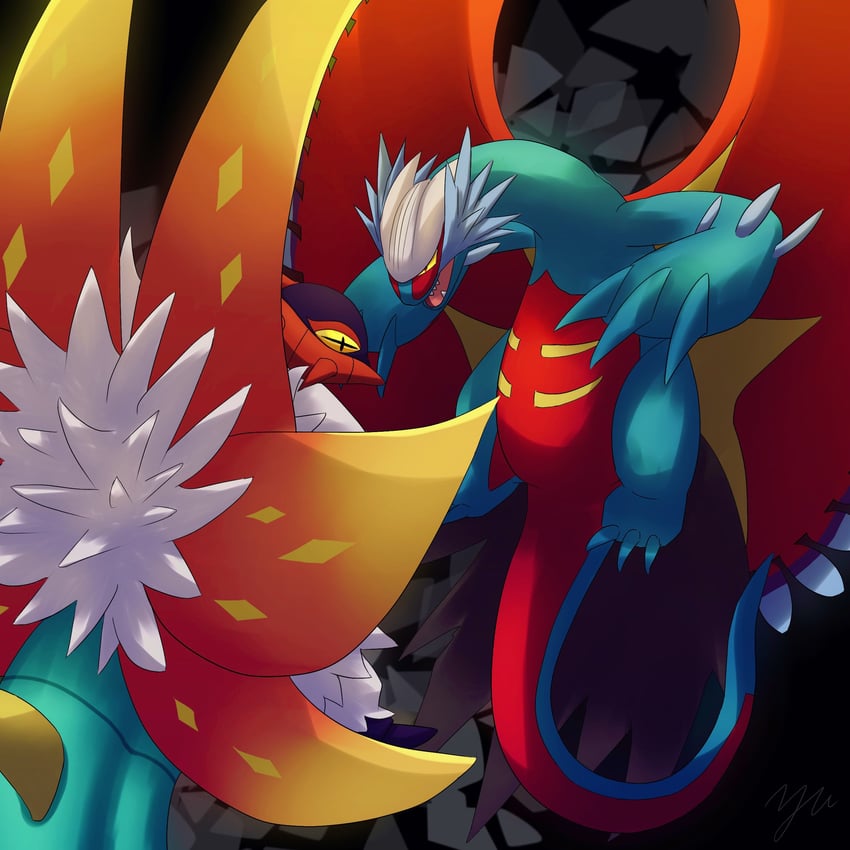 slither wing and roaring moon (pokemon) drawn by yu_(pocketsun636)