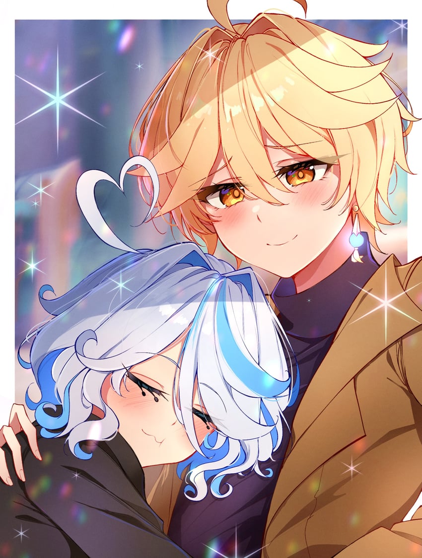 aether and furina (genshin impact) drawn by midori_(midori13579)