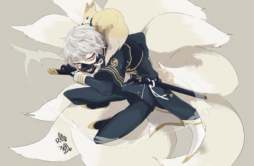 nakigitsune and nakigitsune's fox (touken ranbu) drawn by aburi_(nikujiu)