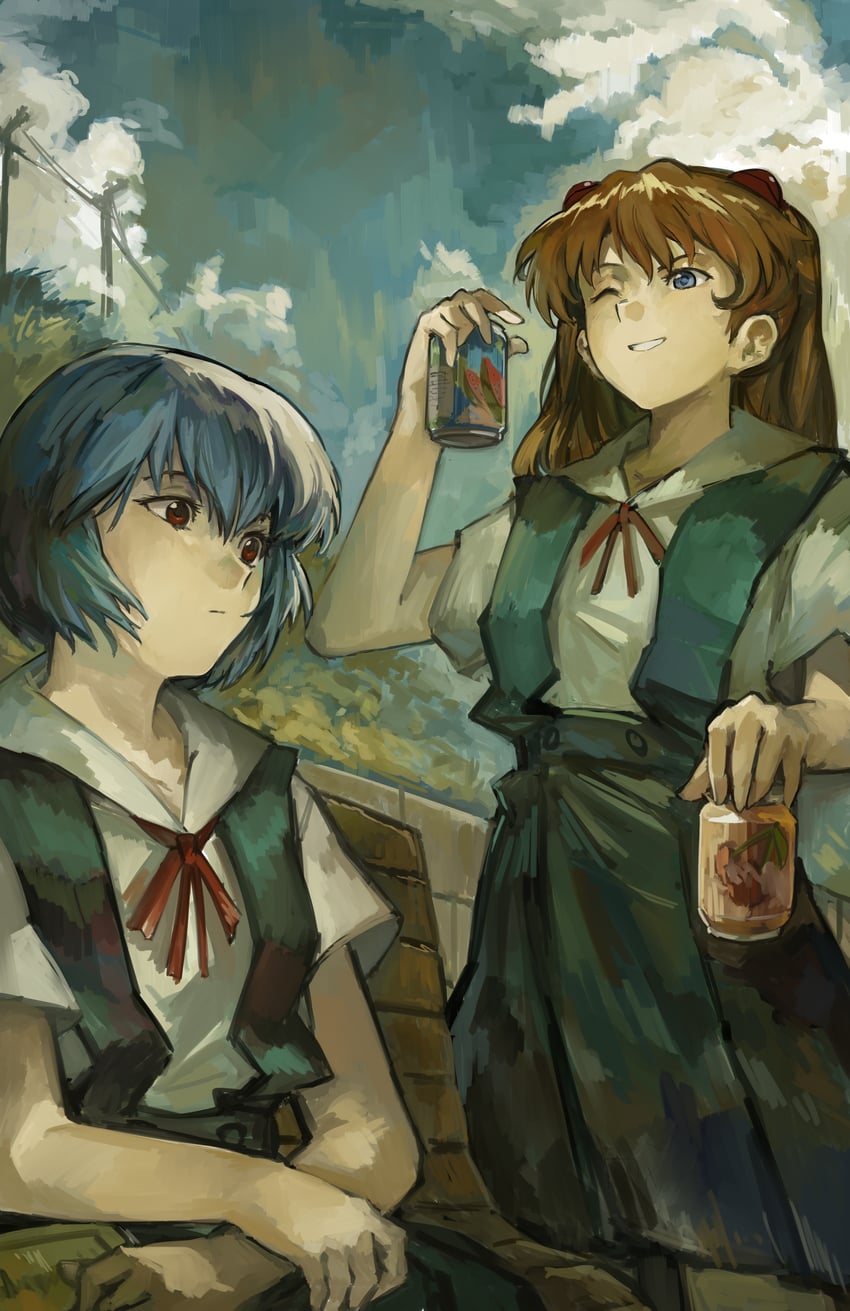 souryuu asuka langley and ayanami rei (neon genesis evangelion) drawn by kornod