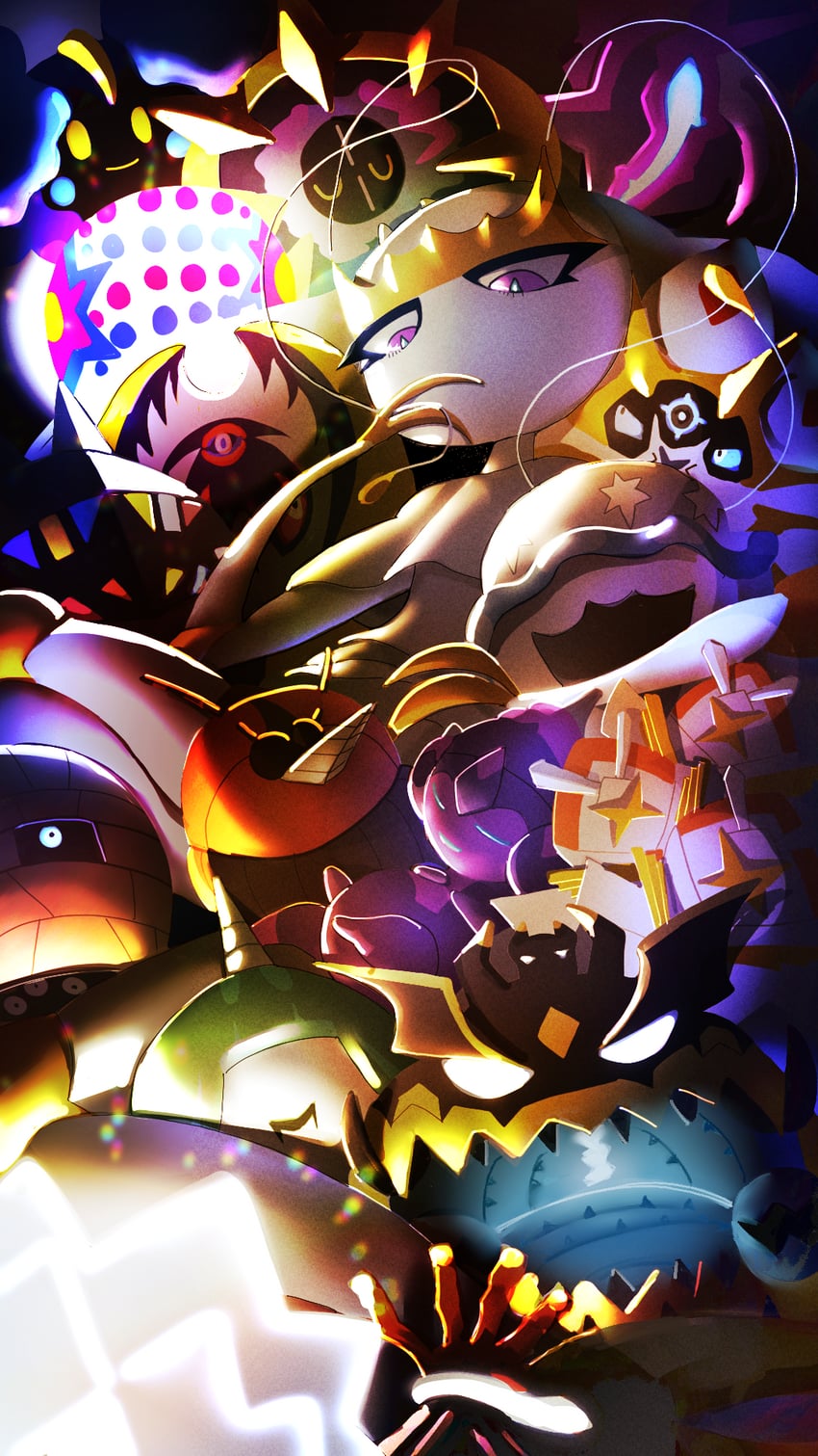 cosmog, nihilego, pheromosa, lunala, solgaleo, and 11 more (pokemon) drawn by miyagawa_(maxggguys)