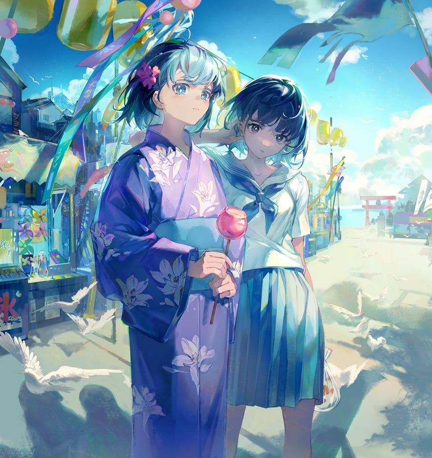 kofune mio and shadow mio (summertime render) drawn by qingming_tiaohetu