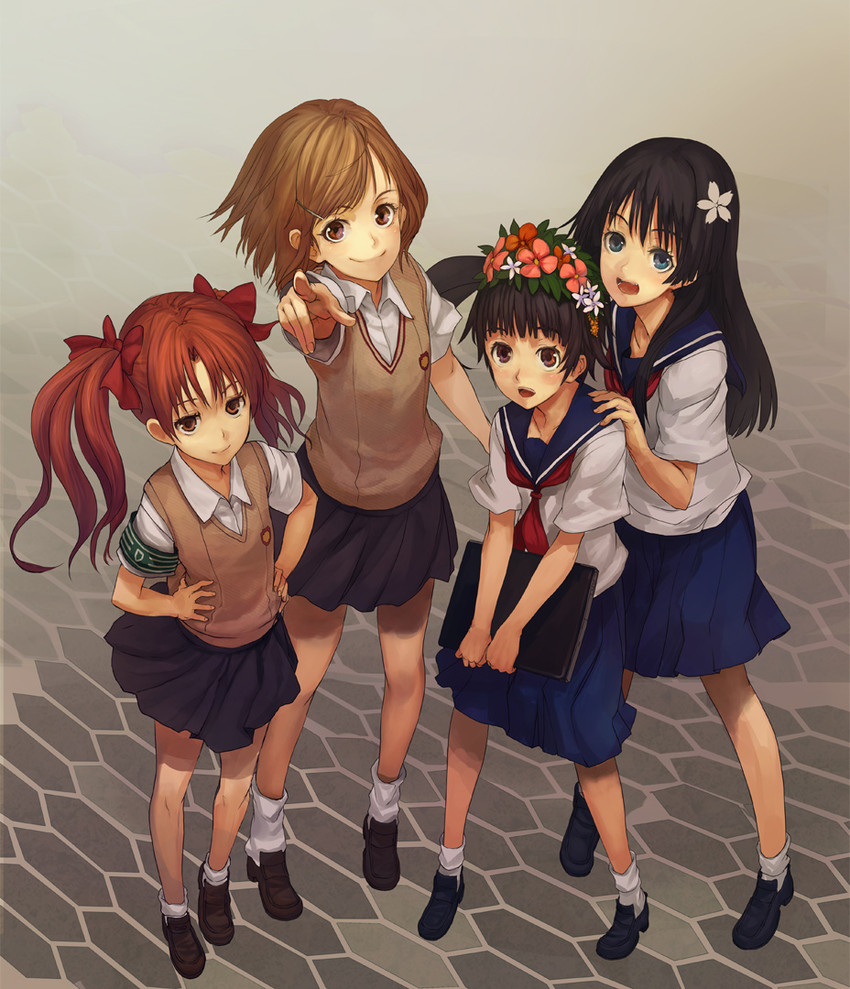 misaka mikoto, shirai kuroko, saten ruiko, and uiharu kazari (toaru majutsu no index and 1 more) drawn by shirabi