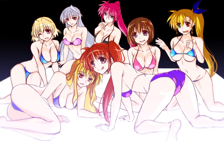 fate testarossa, takamachi nanoha, yagami hayate, vivio, signum, and 2 more (lyrical nanoha and 1 more) drawn by engo_(aquawatery)