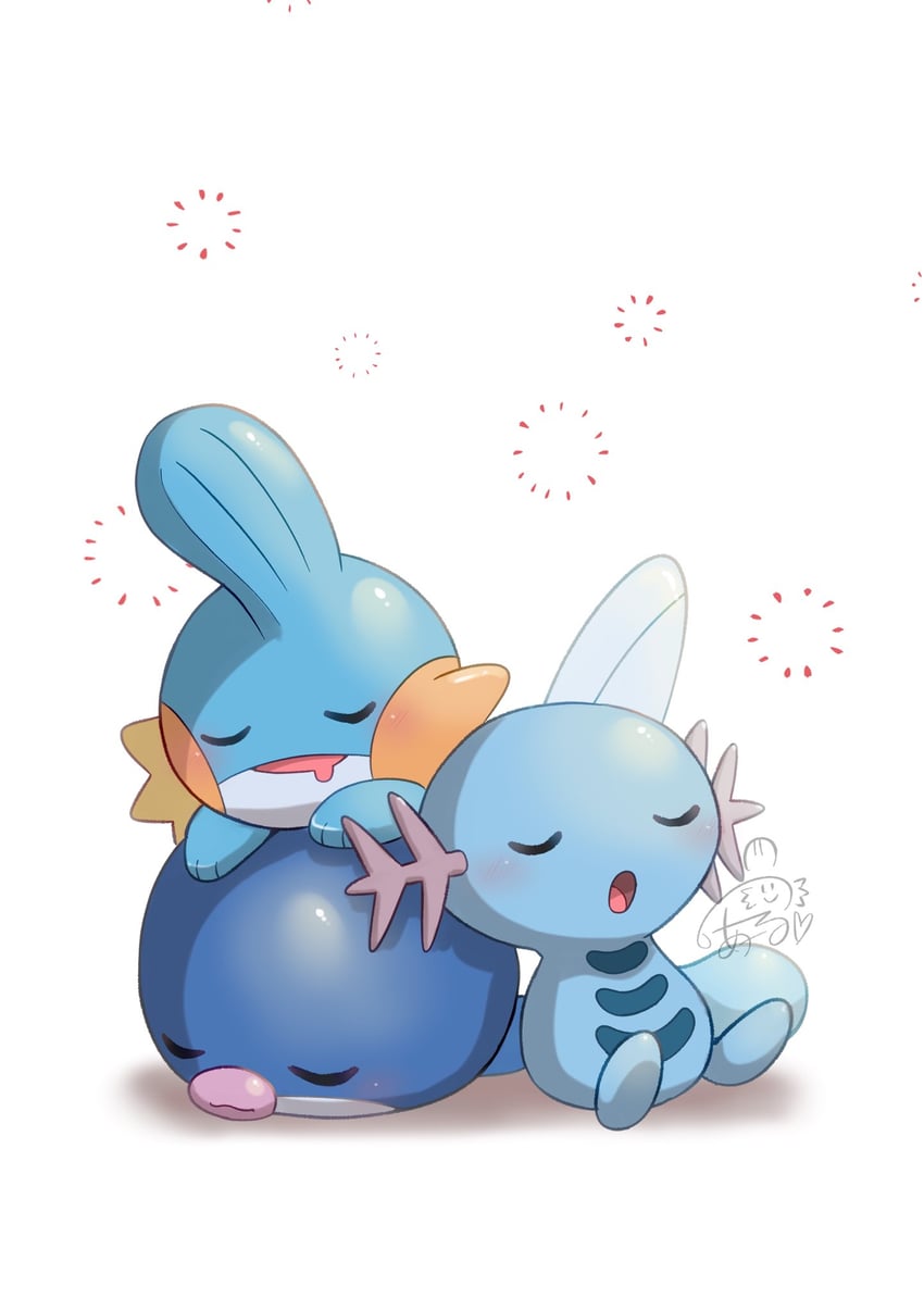 mudkip, wooper, and poliwag (pokemon) drawn by noir_(noir_0010)