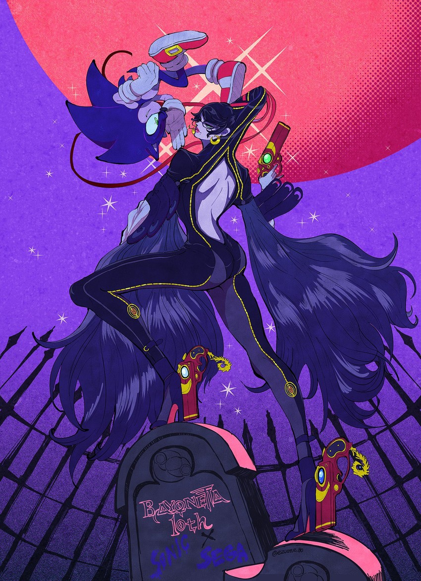 sonic the hedgehog and bayonetta (sonic and 3 more) drawn by ezume_(rosehip)