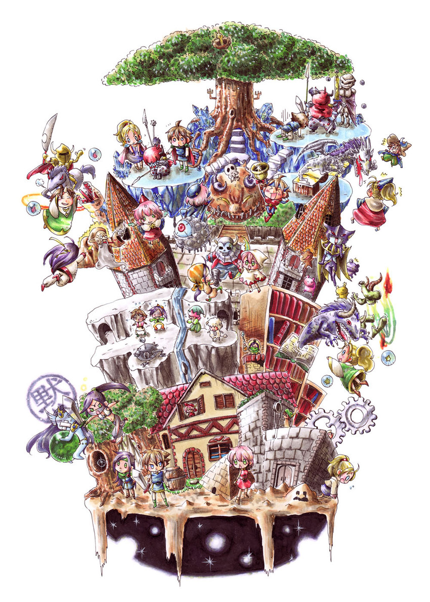 white mage, lenna charlotte tycoon, faris scherwiz, bartz klauser, black mage, and 30 more (final fantasy and 1 more) drawn by akuyuu_(akuyuworld)