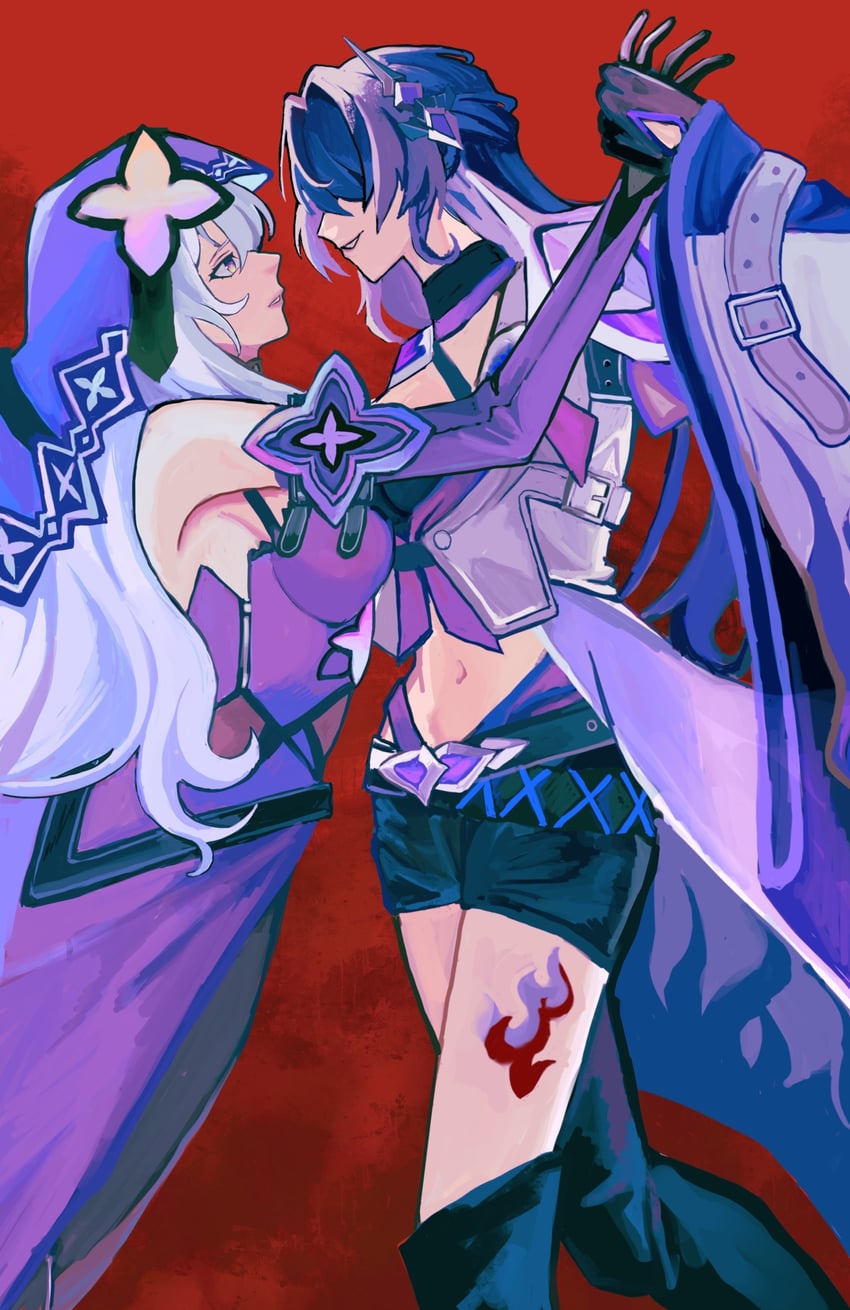 acheron and black swan (honkai and 1 more) drawn by ponzuponta39