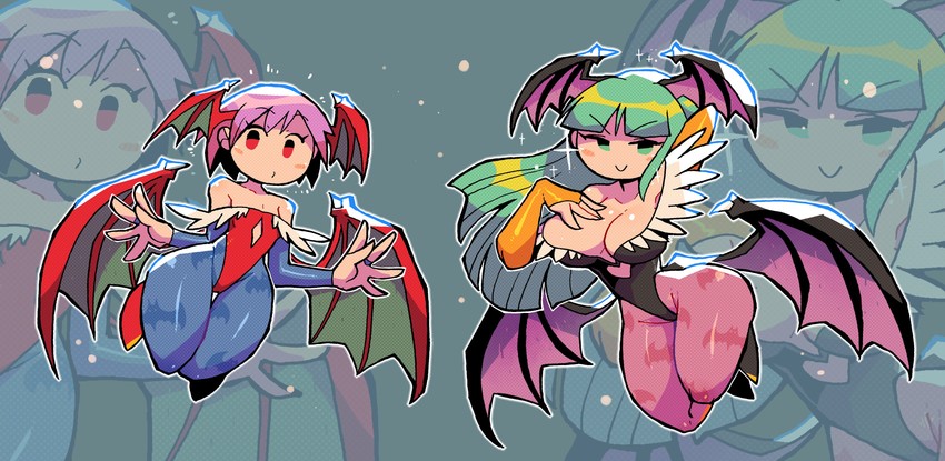 morrigan aensland and lilith (darkstalkers) drawn by rariatto_(ganguri)