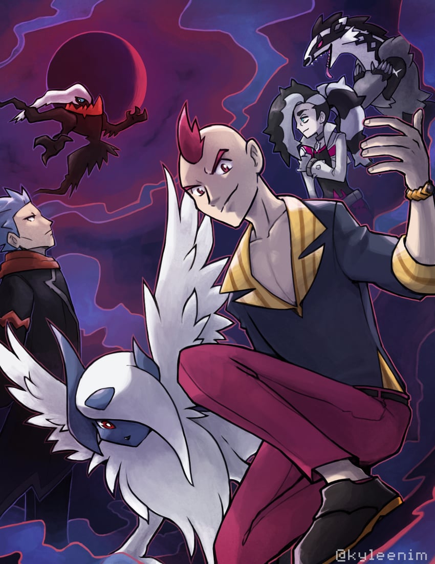 piers, absol, darkrai, cyrus, obstagoon, and 2 more (pokemon and 3 more) drawn by ky-nim