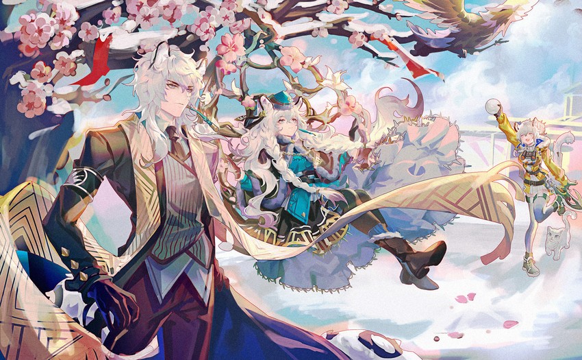pramanix, silverash, cliffheart, and tenzin (arknights) drawn by samo_(shichun_samo)