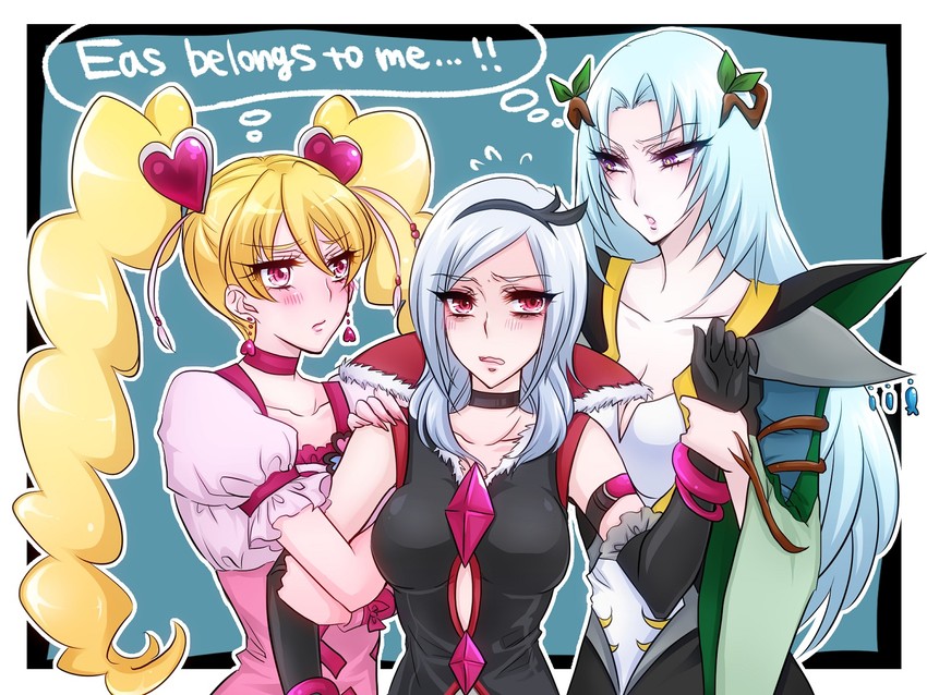 higashi setsuna, momozono love, cure peach, eas, northa, and 1 more (precure and 1 more) drawn by kiraki