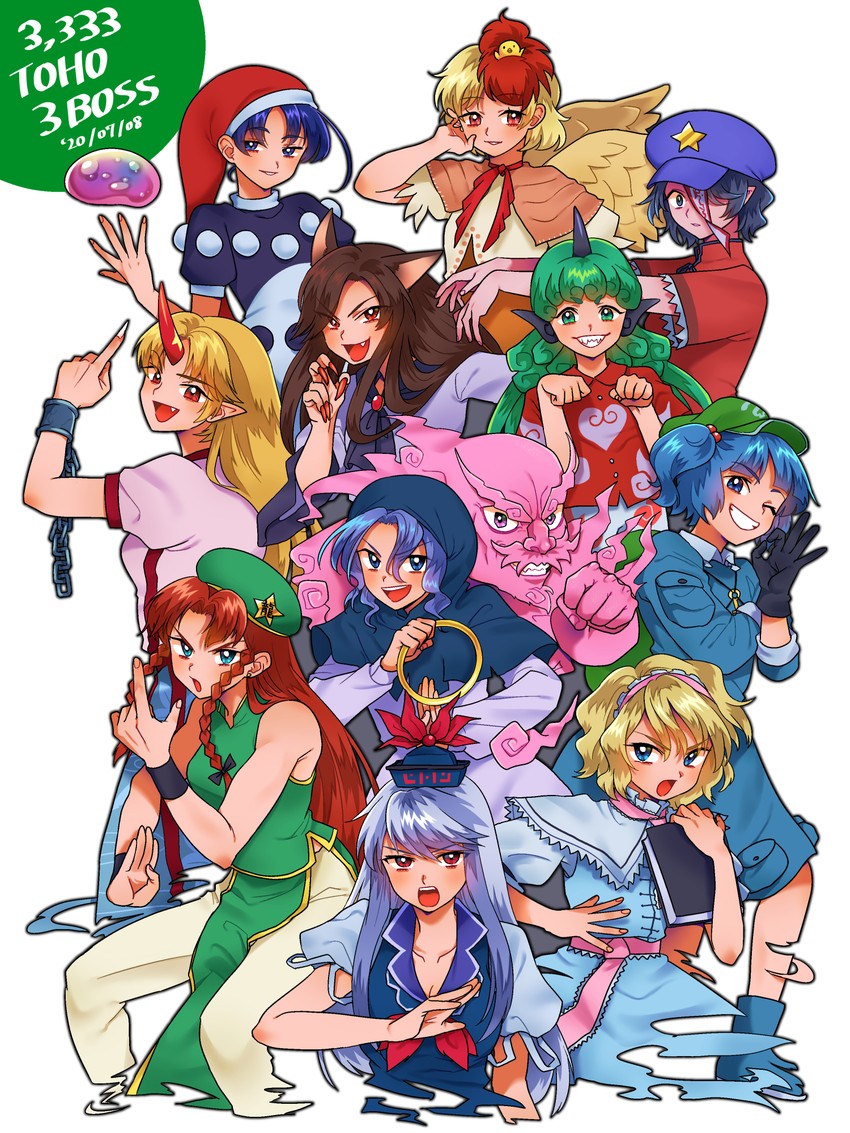 alice margatroid, hong meiling, kawashiro nitori, kamishirasawa keine, hoshiguma yuugi, and 7 more (touhou) drawn by sibata_maru