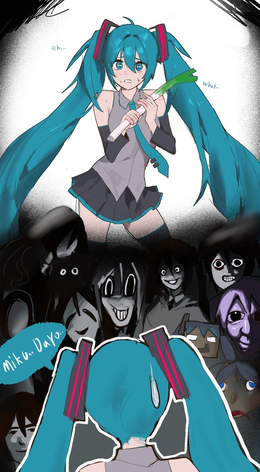 hatsune miku, steve, uboa, jeff the killer, slender man, and 5 more (original and 7 more) drawn by radon86_nya