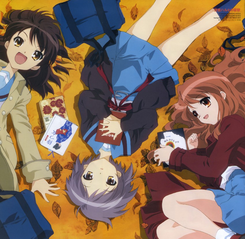 suzumiya haruhi, nagato yuki, and asahina mikuru (suzumiya haruhi no yuuutsu) drawn by ikeda_shouko