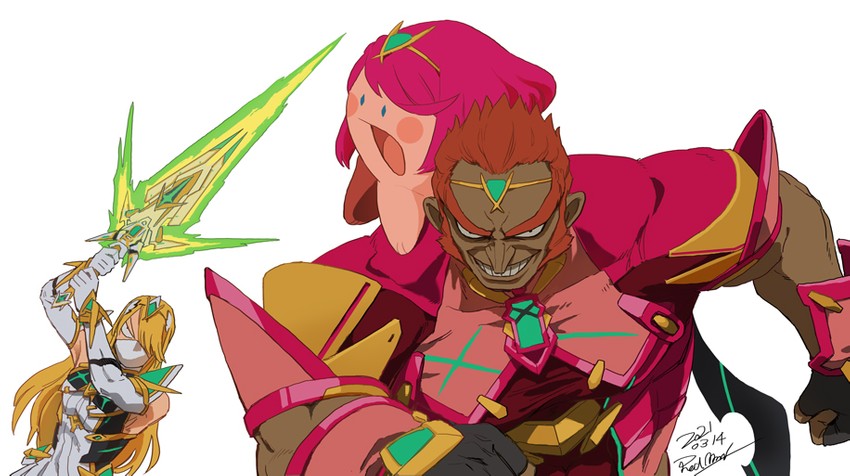 pyra, kirby, ganondorf, sheik, and mythra (the legend of zelda and 5 more) drawn by assemblerones
