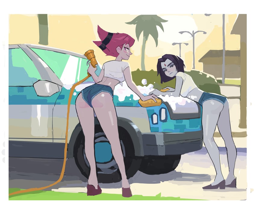 raven and jinx (dc comics and 1 more) drawn by amugea