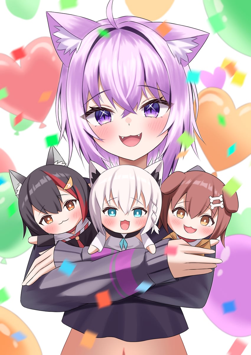 shirakami fubuki, nekomata okayu, ookami mio, and inugami korone (hololive) drawn by kumoru_(kumoru_145)