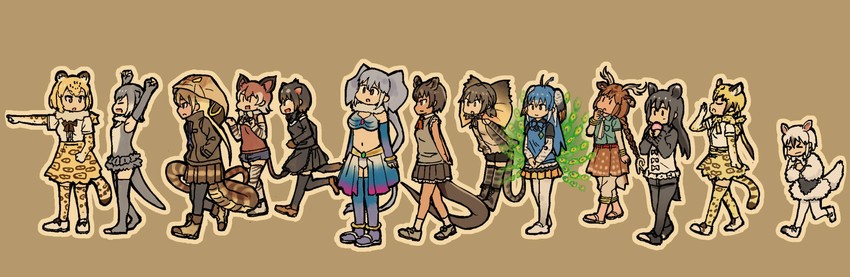 jaguar, small-clawed otter, southern tamandua, tasmanian devil, king cobra, and 8 more (kemono friends) drawn by ouka_(yama)