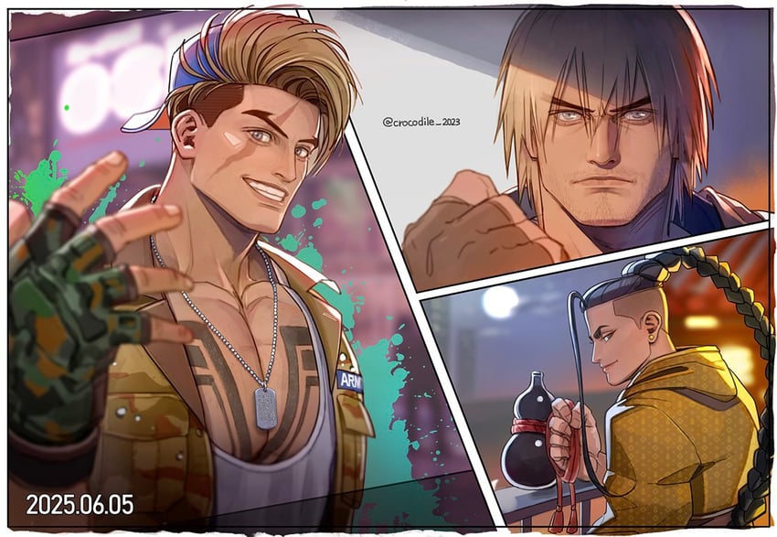 ken masters, luke sullivan, and jamie siu (street fighter and 1 more) drawn by crocodile_2023