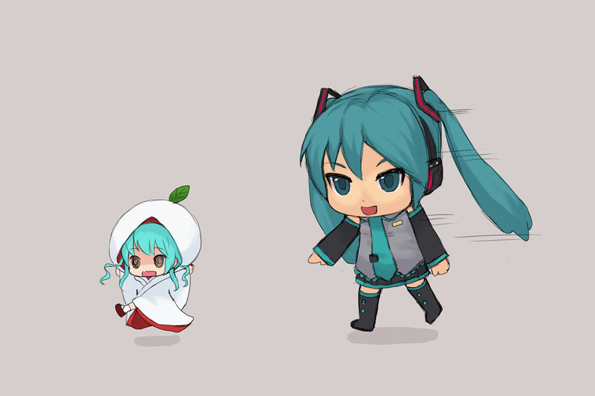 hatsune miku, yuki miku, and mikudayo (vocaloid) drawn by cait_aron