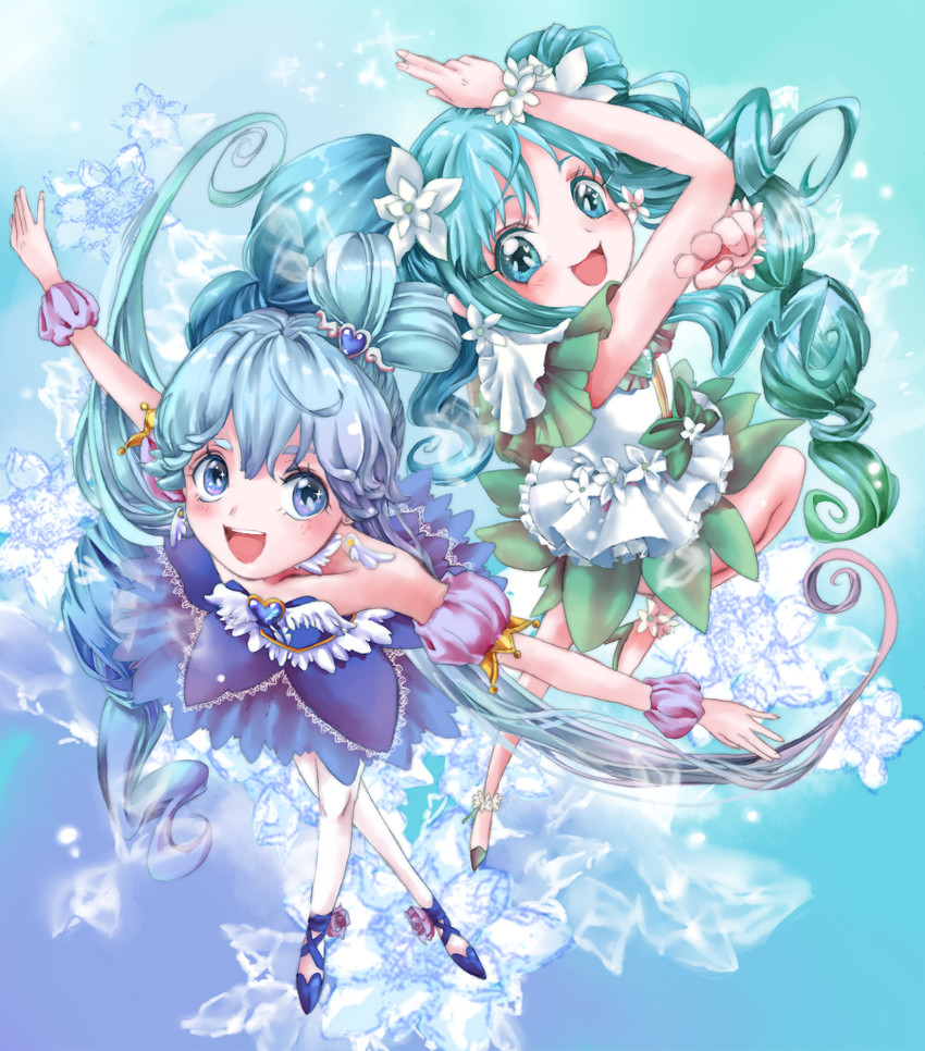 kurumi erika, cure marine, shirayuki hime, and cure princess (precure and 2 more) drawn by mirrrrr