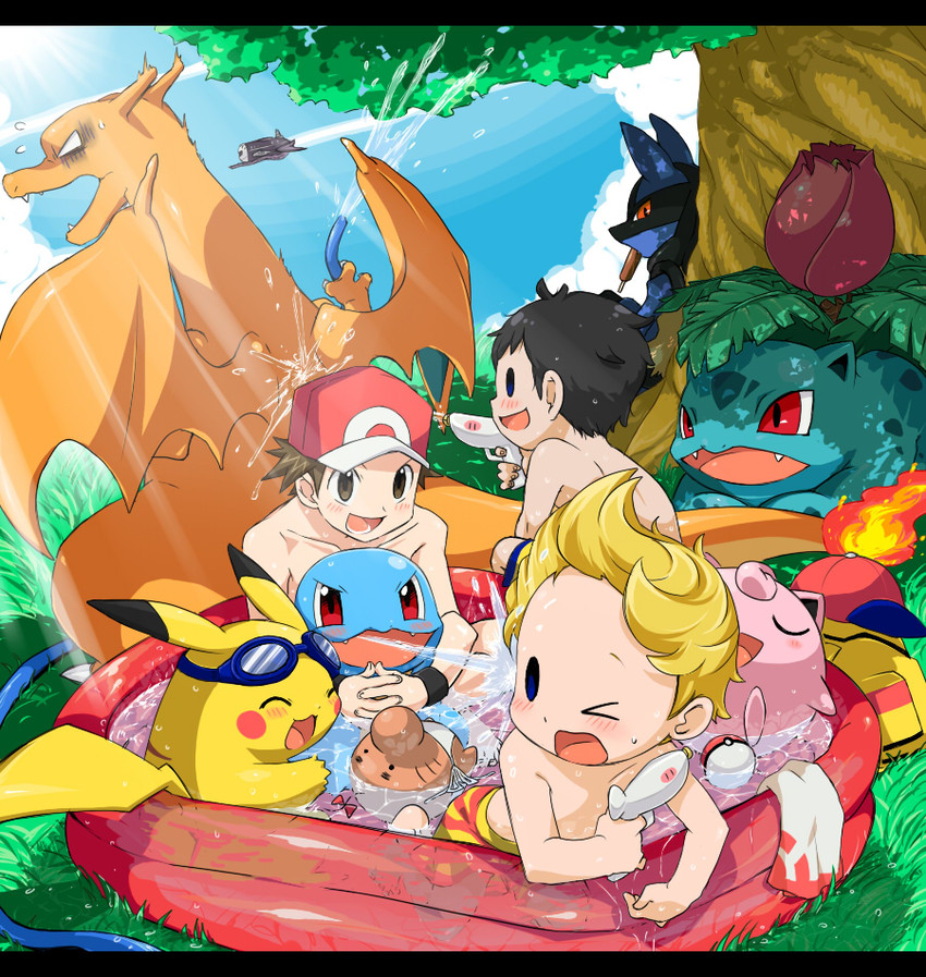 pikachu, red, charizard, lucario, jigglypuff, and 5 more (pokemon and 6 more) drawn by agemono