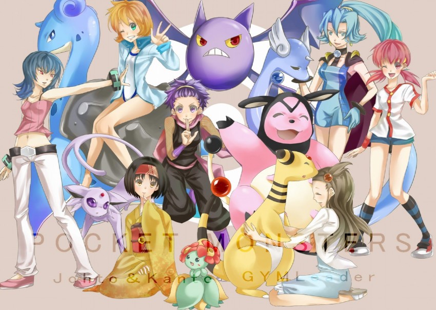 misty, espeon, sabrina, erika, lapras, and 9 more (pokemon and 1 more) drawn by shizuka_(tp_s2)