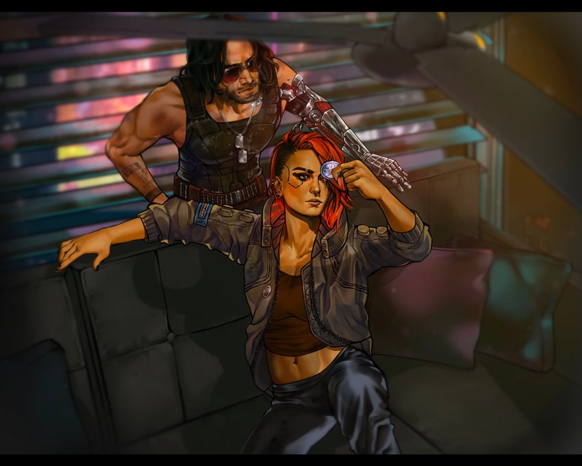 v, valerie, and johnny silverhand (cyberpunk and 1 more) drawn by yakinaa