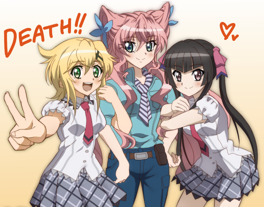 akatsuki kirika, tsukuyomi shirabe, and maria cadenzavna eve (senki zesshou symphogear) drawn by onomekaman
