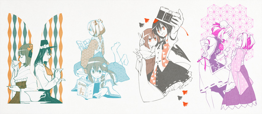 kochiya sanae, shameimaru aya, usami renko, ibaraki kasen, hieda no akyuu, and 1 more (touhou) drawn by nakatani_nio