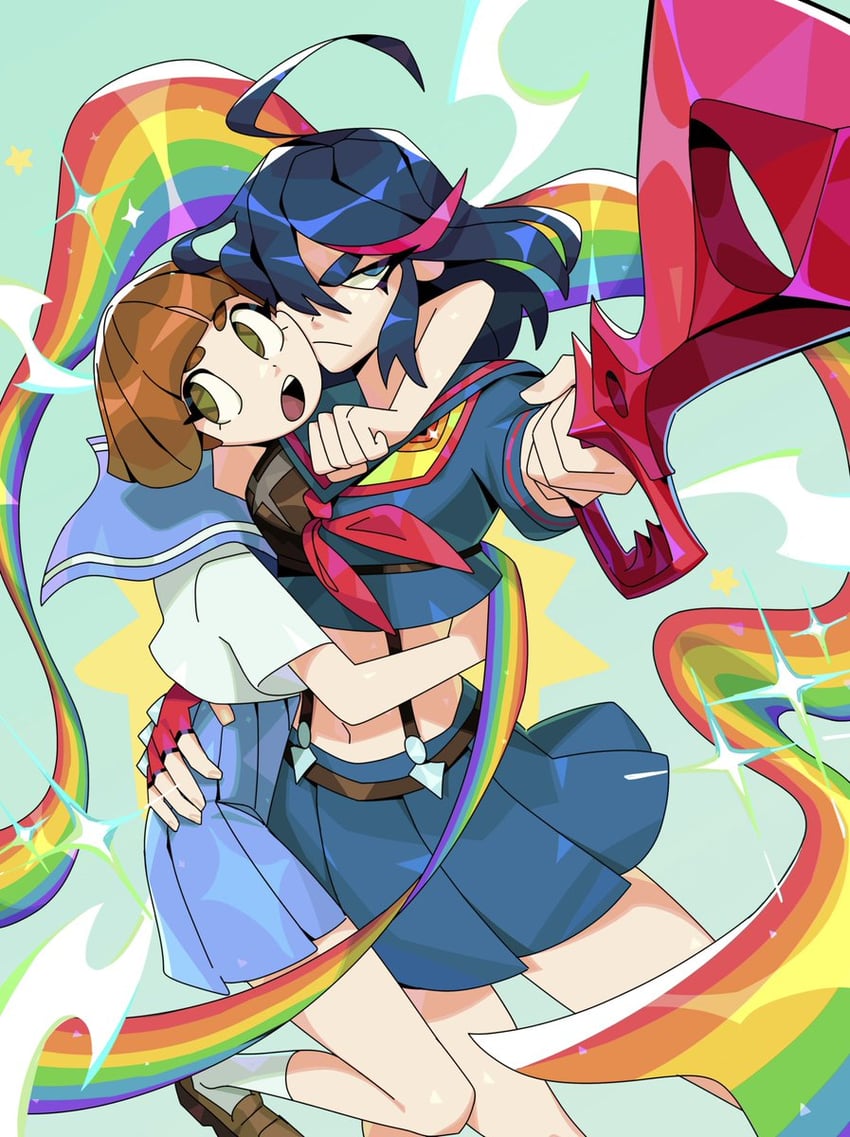 matoi ryuuko, senketsu, and mankanshoku mako (kill la kill) drawn by caranvolo