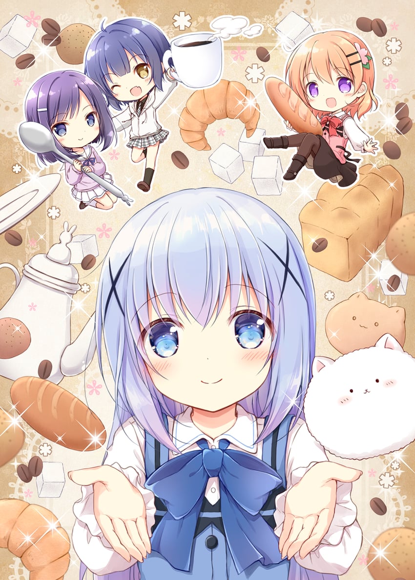 kafuu chino, hoto cocoa, tippy, jouga maya, and fuiba fuyu (gochuumon wa usagi desu ka?) drawn by nanase_miori