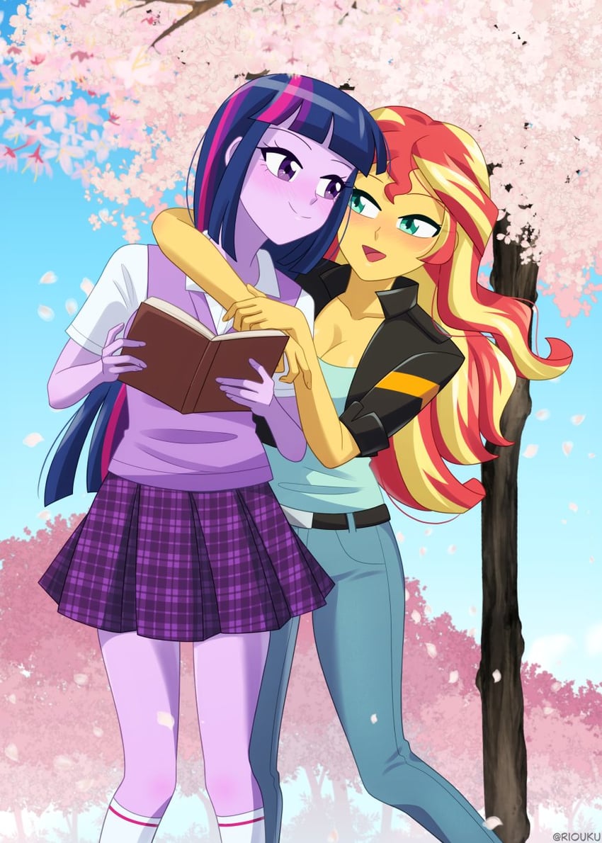 twilight sparkle and sunset shimmer (my little pony and 2 more) drawn by riouku