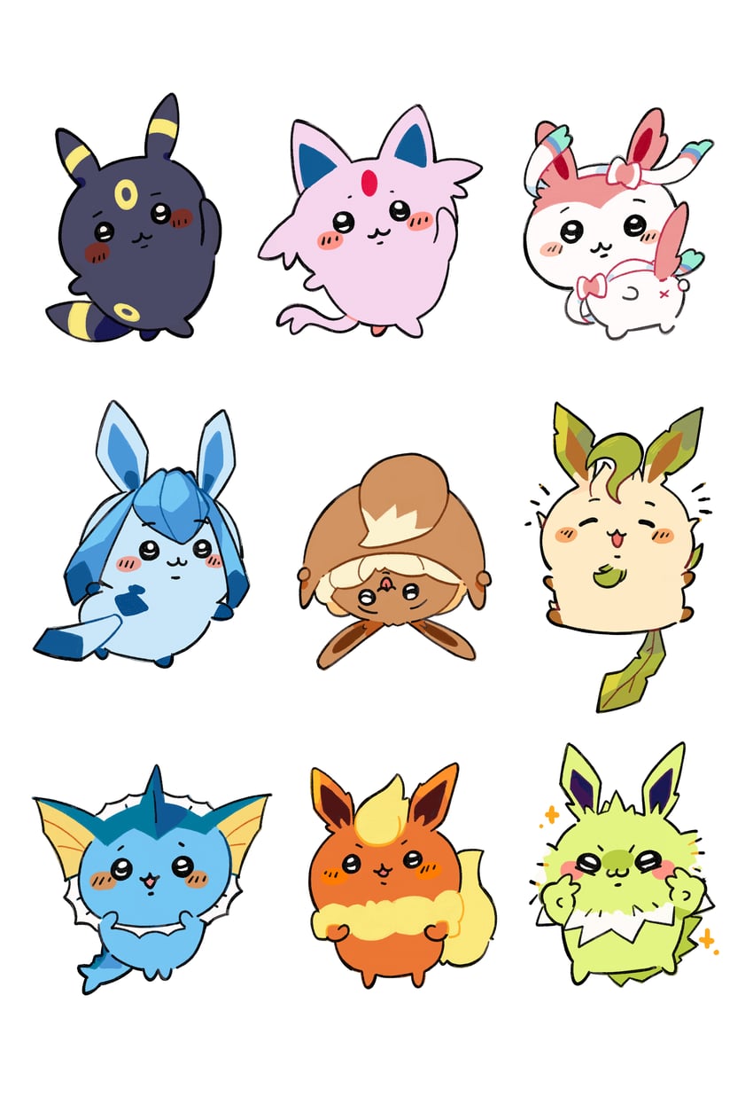 eevee, sylveon, umbreon, glaceon, vaporeon, and 4 more (pokemon and 1 more) drawn by sugahri
