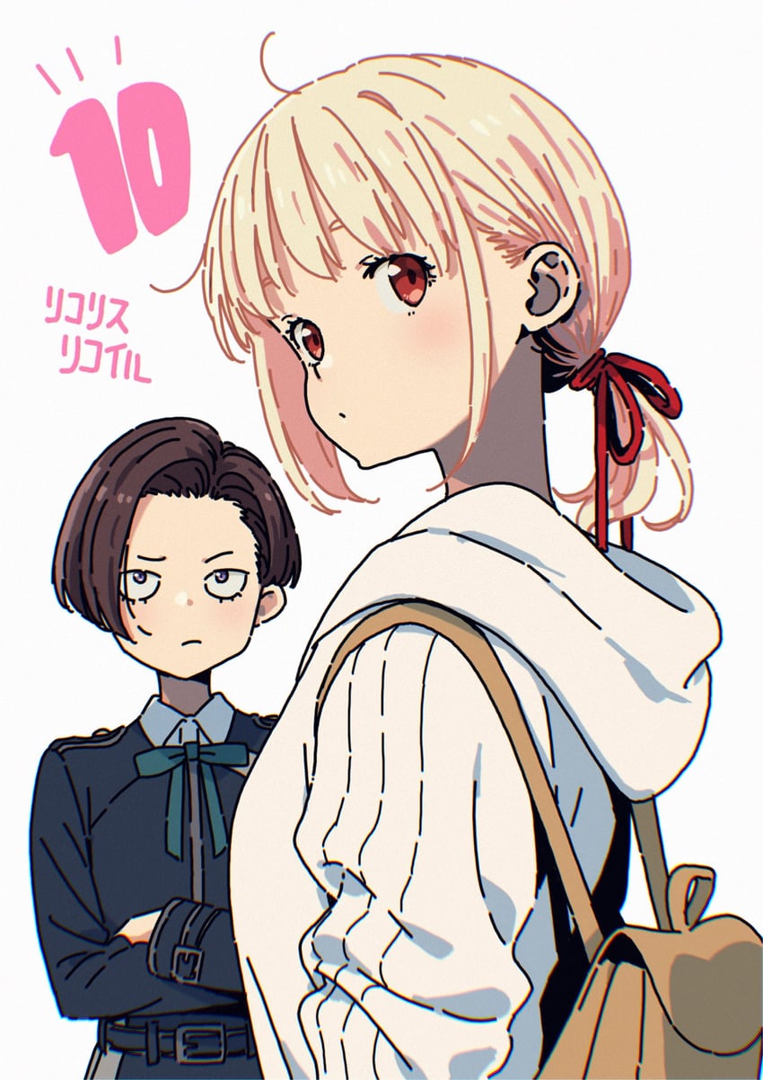 nishikigi chisato and harukawa fuki (lycoris recoil) drawn by imigimuru