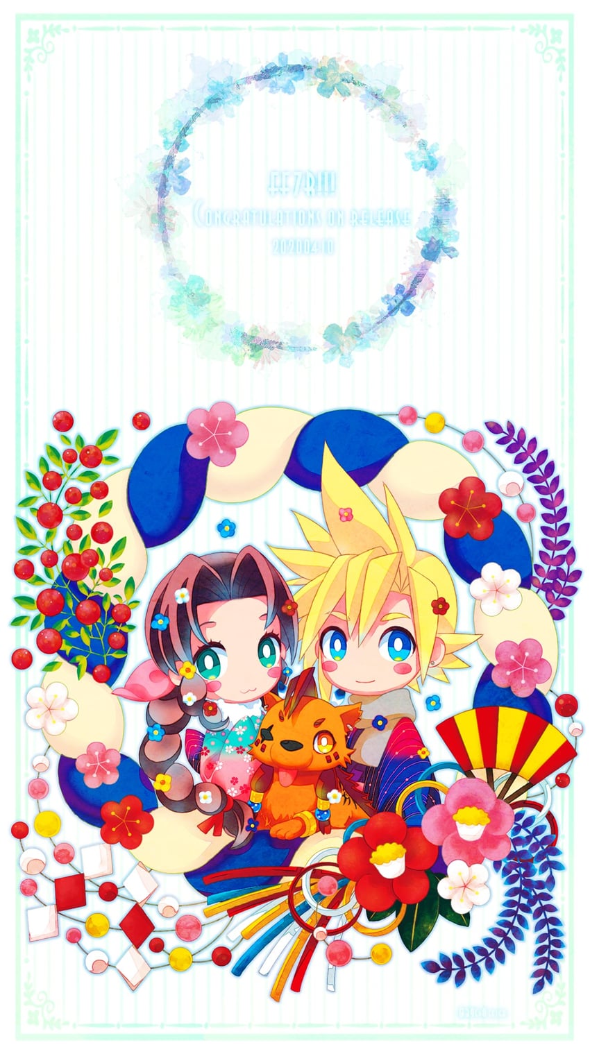 cloud strife, aerith gainsborough, and red xiii (final fantasy and 2 more) drawn by 39cva