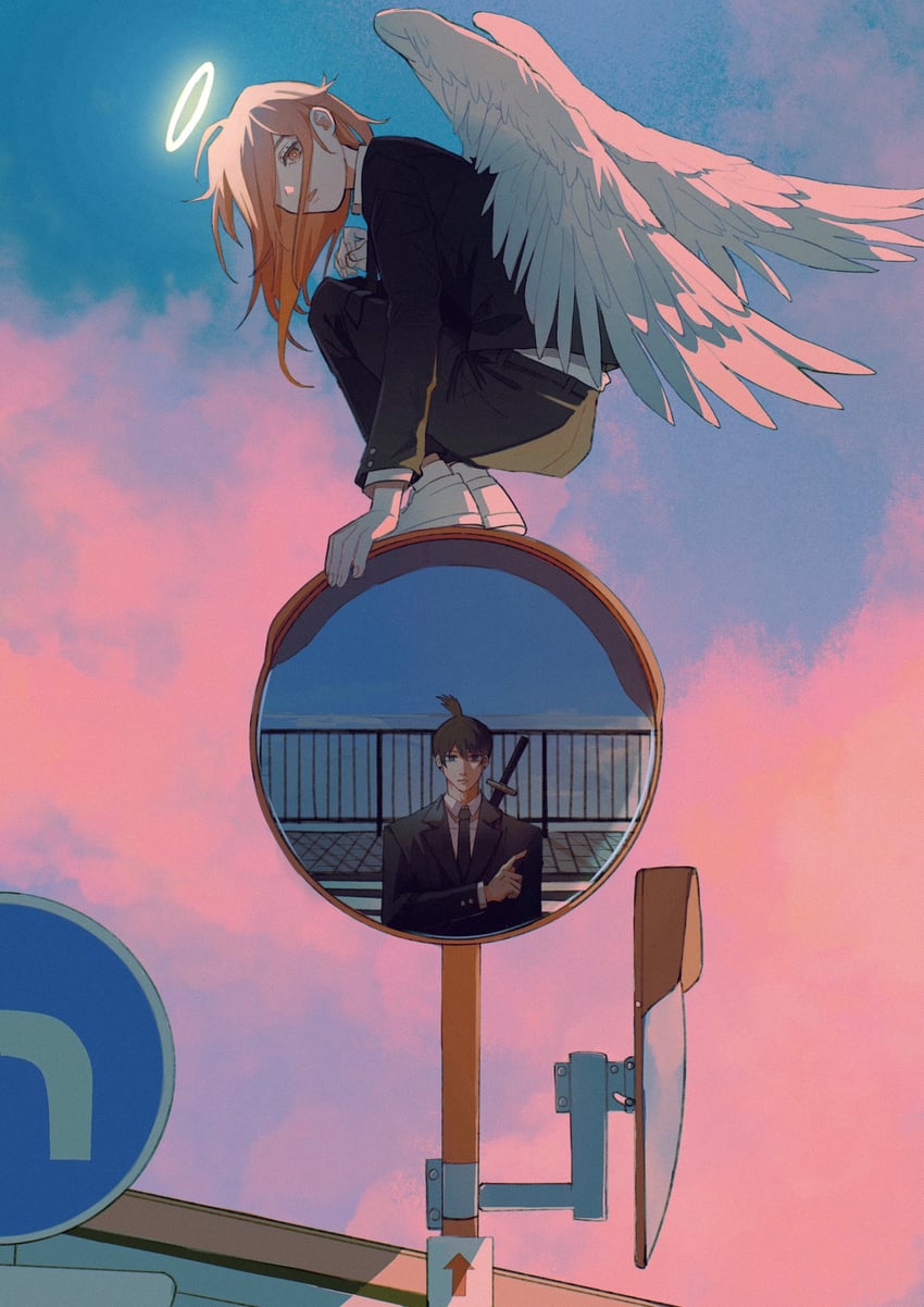 hayakawa aki and angel devil (chainsaw man) drawn by penguin_jun