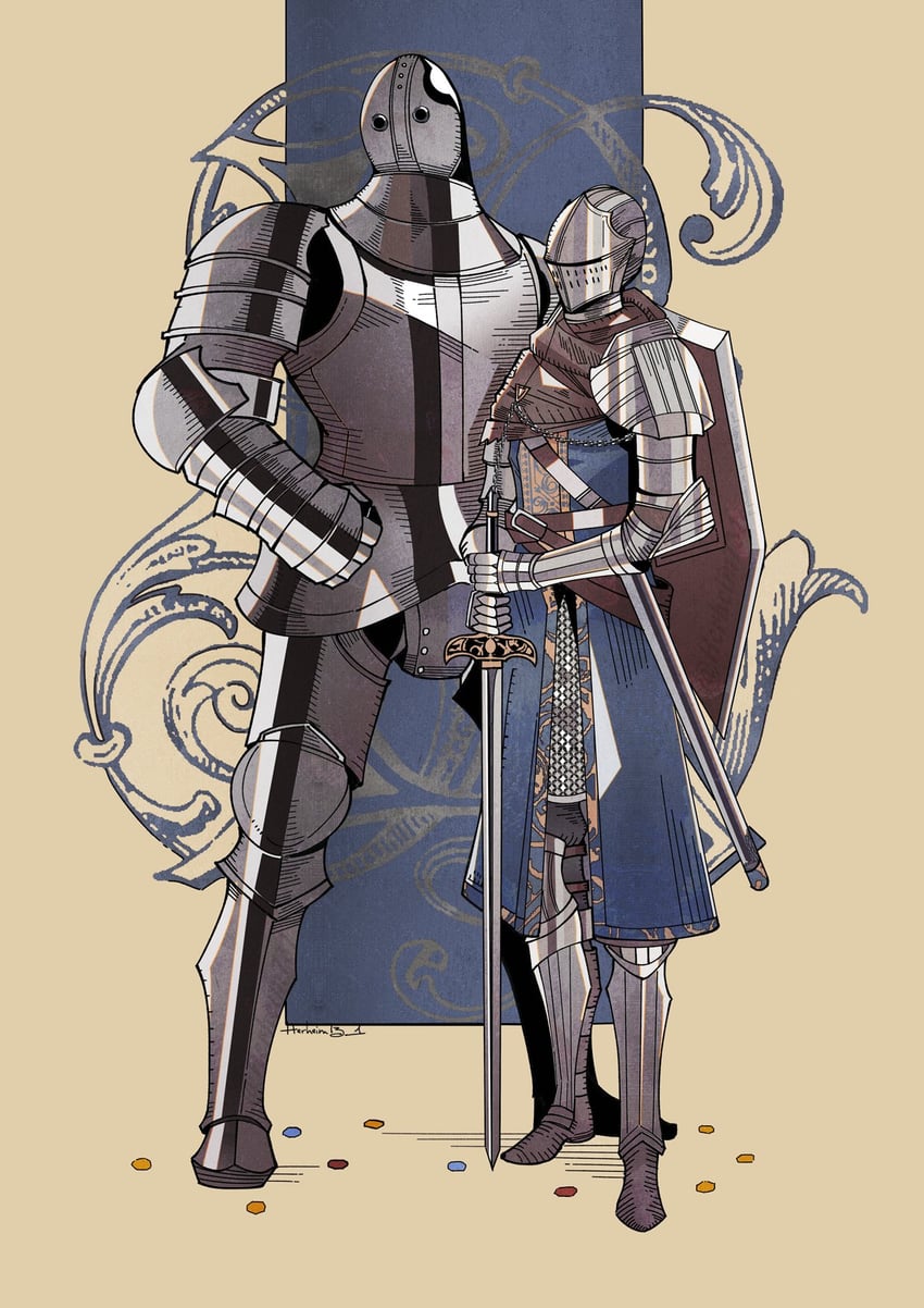 anri of astora and horace the hushed (dark souls and 1 more) drawn by herheim