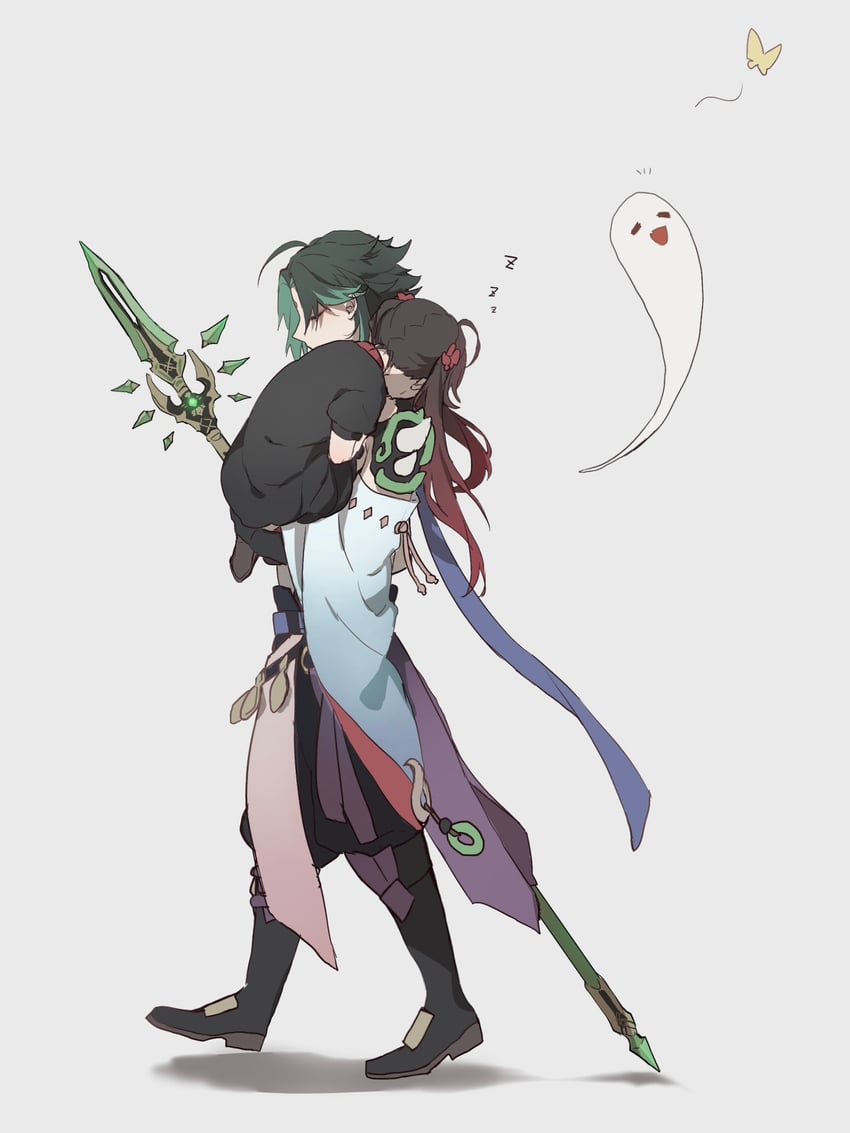 hu tao, xiao, and boo tao (genshin impact) drawn by hoshiyui_tsukino