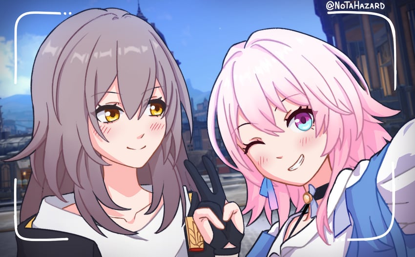 trailblazer, stelle, and march 7th (honkai and 1 more) drawn by not_a_hazard