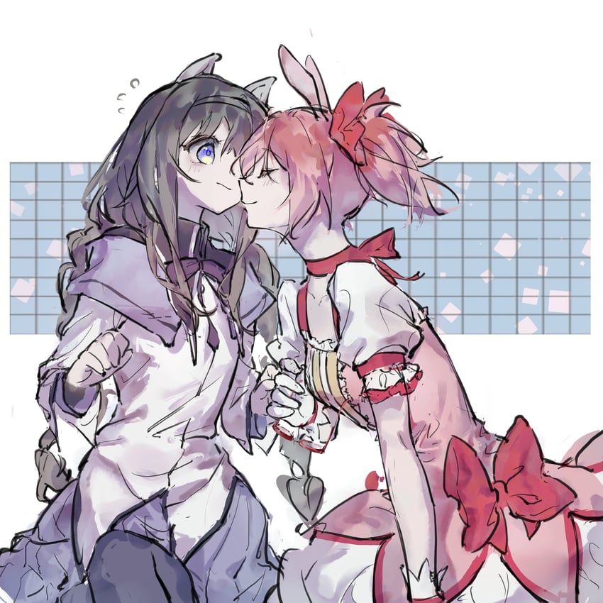 akemi homura and kaname madoka (mahou shoujo madoka magica) drawn by qiaoxue