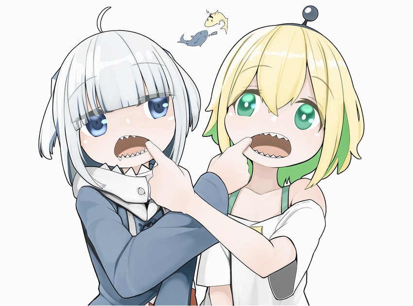 gawr gura and amano pikamee (hololive and 2 more) drawn by genek